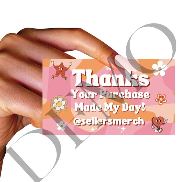 Colorful Retro Thank You Card (2" x 3.5") - Perfect for Small Business Packaging - Picture 2 of 4